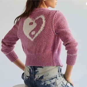 Pilcro Pink and Cream Sweater Cardigan
